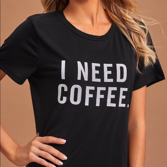 New Black T-shirt Nightgown I Need Coffee - Picture 5 of 6
